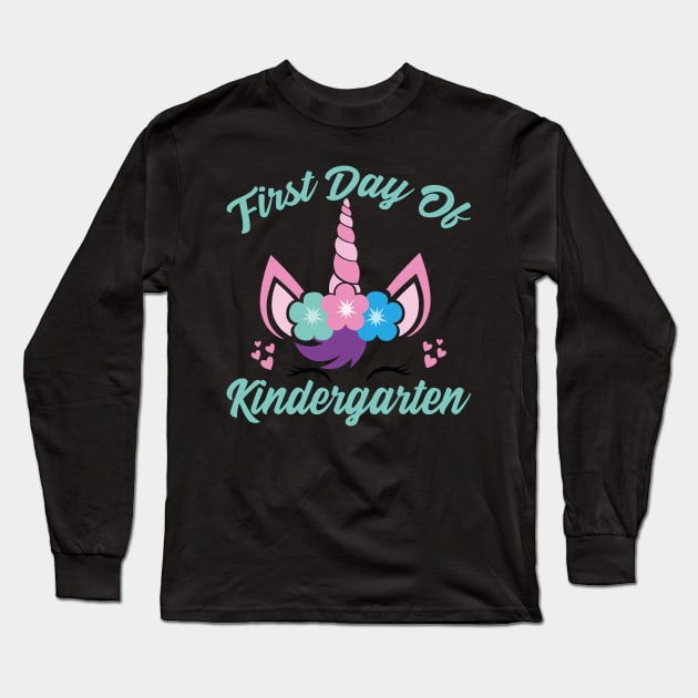 Unicorn With Green Text | First Day of Kindergarten Long Sleeve T-Shirt by Estrytee